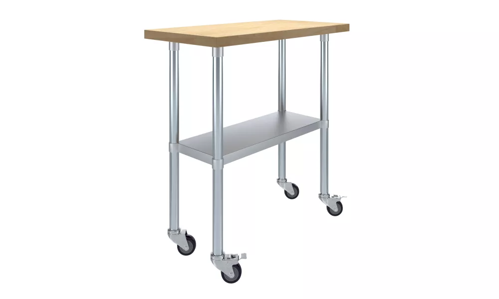 18 in. x 36 in. Maple Wood Top Work Table with Adjustable Undershelf and Wheels