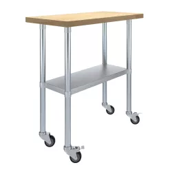 18 in. x 36 in. Maple Wood Top Work Table with Adjustable Undershelf and Wheels