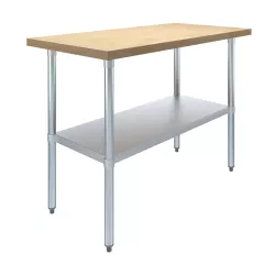 24 in. x 48 in. Maple Wood Top Work Table with Adjustable Undershelf
