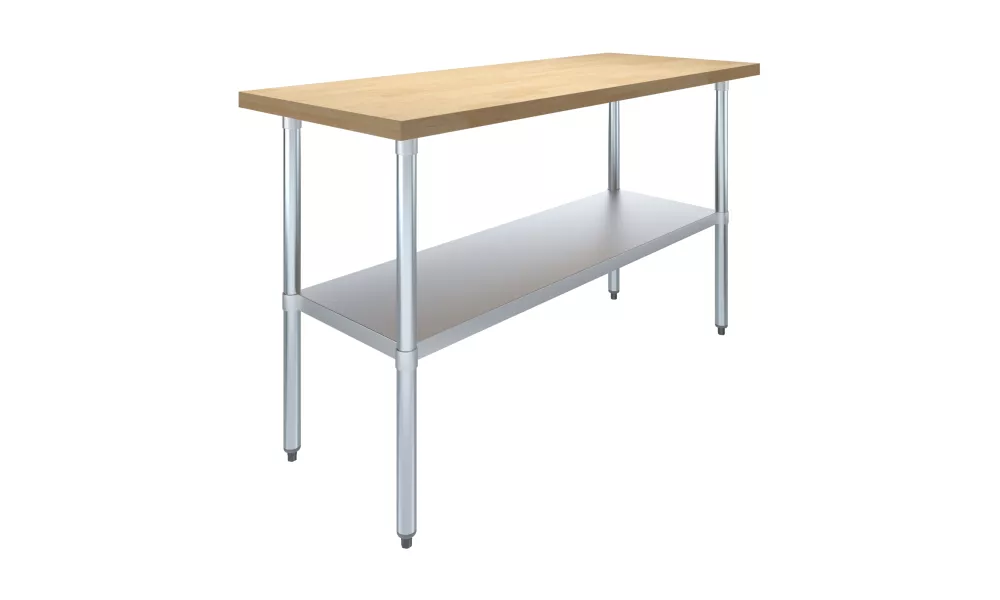 24 in. x 60 in. Maple Wood Top Work Table with Adjustable Undershelf