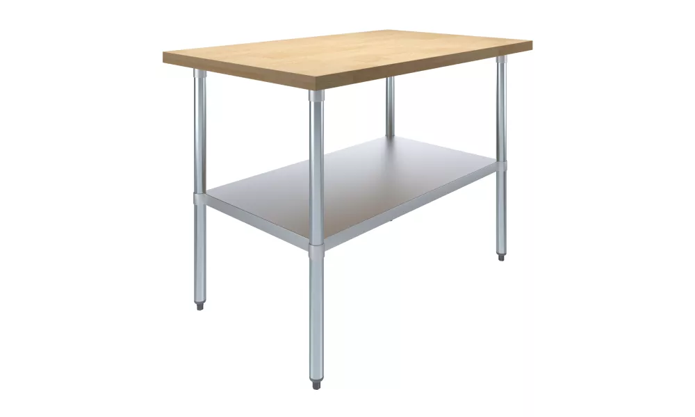 30 in. x 48 in. Maple Wood Top Work Table with Adjustable Undershelf
