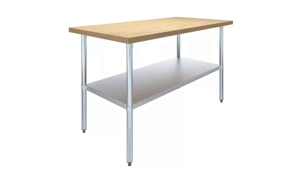 30 in. x 60 in. Maple Wood Top Work Table with Adjustable Undershelf