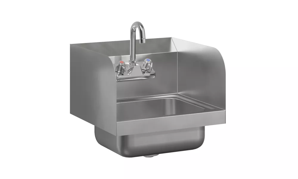 Stainless Steel Hand Sink 15 in. x 15 in. with Side Splashes and Gooseneck Faucet