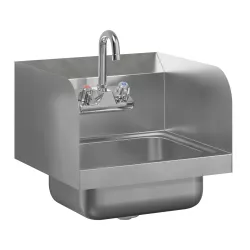 Stainless Steel Hand Sink 15 in. x 15 in. with Side Splashes and Gooseneck Faucet