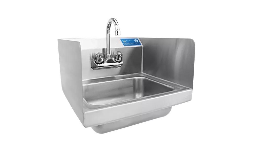 Stainless Steel Wall Mounted Hand Sink 12 in. x 16 in. with Side Splash and Gooseneck Faucet