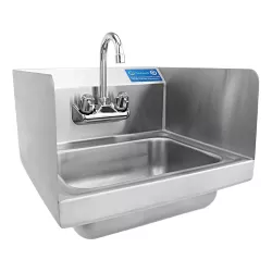 Stainless Steel Wall Mounted Hand Sink 12 in. x 16 in. with Side Splash and Gooseneck Faucet