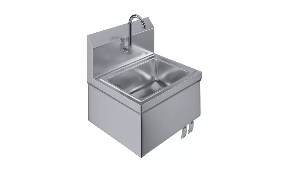 Stainless Steel Hands Free Wall Mounted Hand Sink 17 in. x 15 in. with double knee valves and faucet