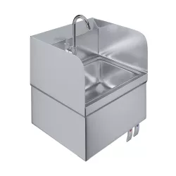 Stainless Steel Hands-Free Wall-Mounted Hand Sink 17 in. x 15 in. with Double Knee Valves, Faucet, and Side Splash Guards