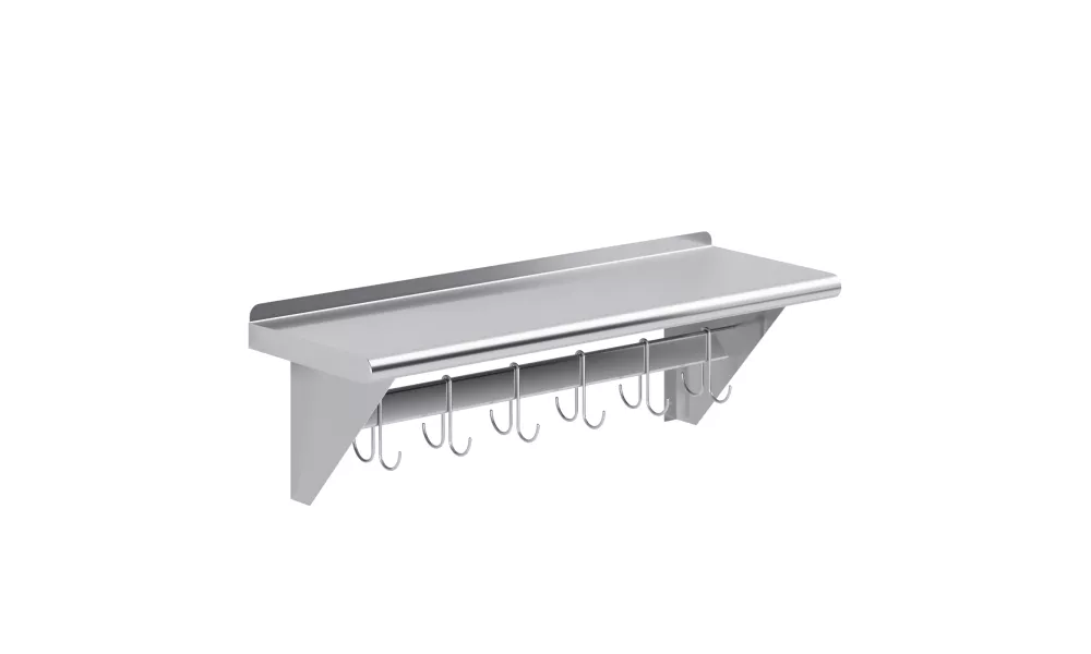 12 in. x 36 in. Stainless Steel Wall Mounted Pot Rack with Shelf