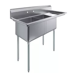 18" x 18" x 12" with 18" Right Drainboard Two Compartment Stainless Steel Commercial Kitchen Prep & Utility Sink | NSF