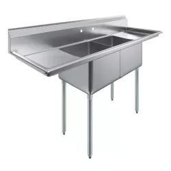 72 in. x 23.5 in. Stainless Steel Two Compartment Sink with 18 in. x 18 in. Bowls and Left and Right Drainboards