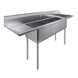 Stainless Steel 3 Compartment Utility Sink with Left and Right Drainboards. No Faucet