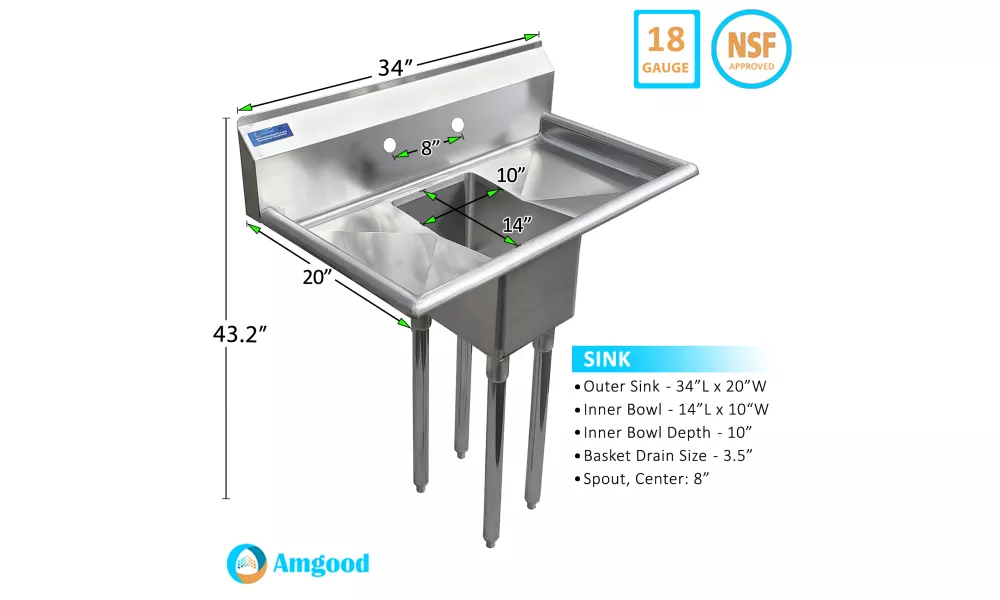 Commercial 18 Utility Sink w/ Faucet (Stainless Steel)