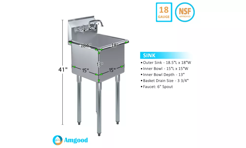 Commercial 18 Utility Sink w/ Faucet (Stainless Steel)