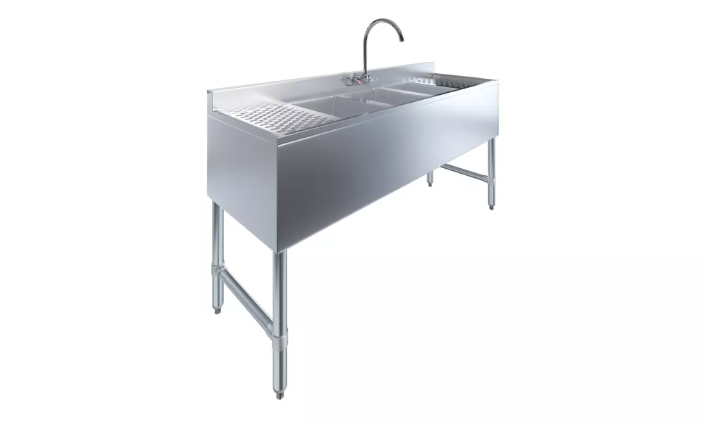 All Stainless 3 compartment 15x15 Small Sink w 15Drain Board RT