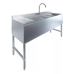 60 in. x 19 in. Three Compartment Underbar Sink with Two Drainboards and Faucet