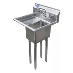 23 in. x 20 in. Stainless Steel One Compartment Sink with 14 in. x 10 in. Bowl, 10 in. Left Drainboard, and Faucet