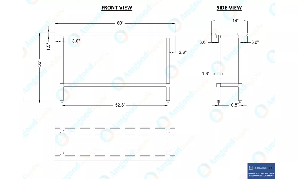 Work Table Food Prep Worktable Restaurant Supply Stainless Steel 18 x 60