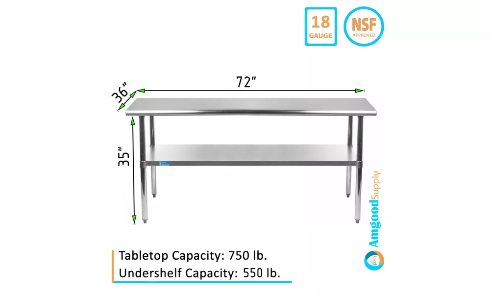 14 Gauge Stainless Steel Bakery and Commercial Work Table with Open Base 36  x 48