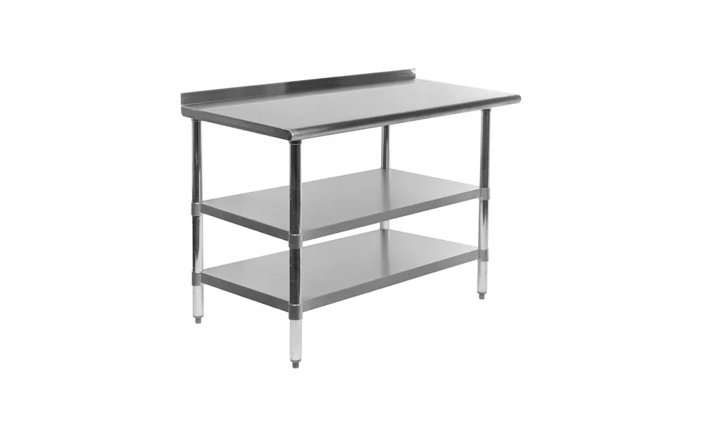 18" X 36" Stainless Steel Work Table with 1.5" Backsplash and 2 Shelves | Metal Kitchen Food Prep Table | NSF