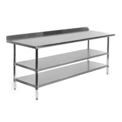 18" X 60" Stainless Steel Work Table with 1.5" Backsplash and 2 Shelves | Metal Kitchen Food Prep Table | NSF