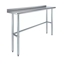 14" X 60" Stainless Steel Work Table Open Base with 1.5" Backsplash | Metal Kitchen Food Prep Table | NSF