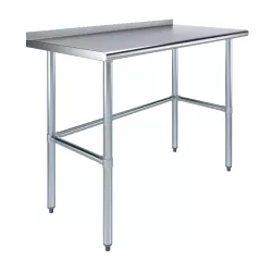 24" X 48" Stainless Steel Work Table Open Base with 1.5" Backsplash | Metal Kitchen Food Prep Table | NSF