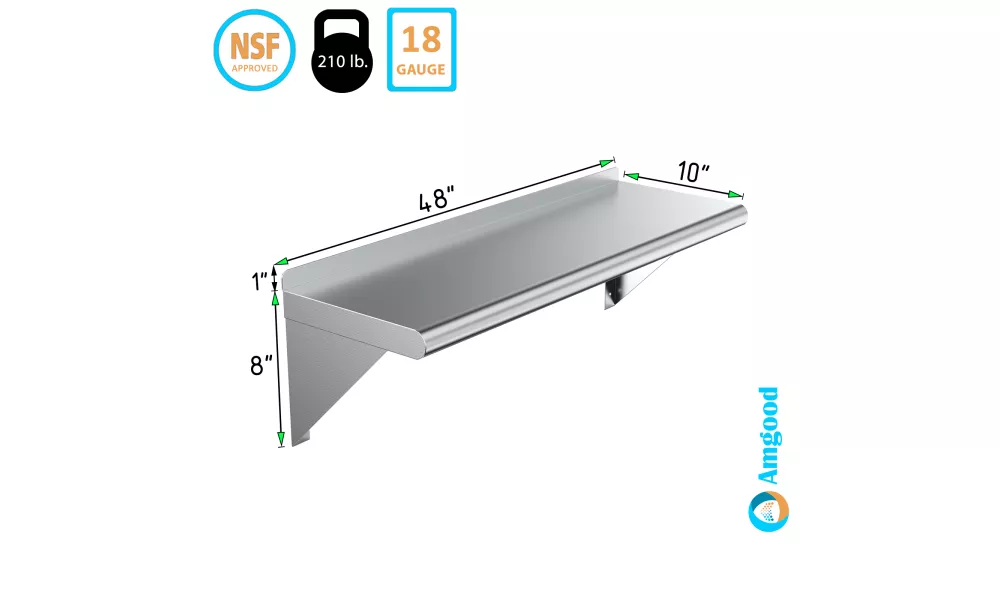 Eagle Group WS1048-14/3 14 Gauge Stainless Steel 10 x 48 Wall Mounted  Shelf