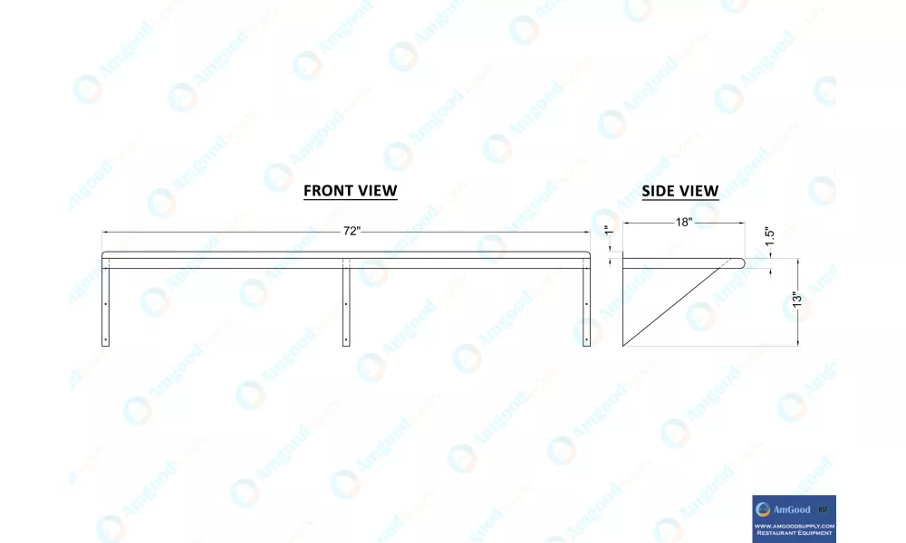 18 X 72 Stainless Steel Wall Mount Shelf